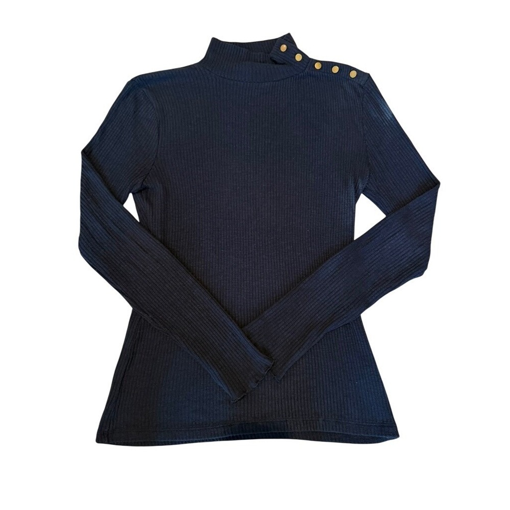 J.Crew Women's Button-Shoulder Ribbed Turtleneck Top Size Small